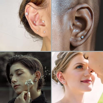 Gotumo 20G Flat Back Earrings Stud G23 Titanium Threadless Tragus Labret Cartilage Lip Medusa Conch Body Piercing Jewelry Hypoallergenic for Women Men - color: Silver 20G Bar-6/7/8mm&CZ-2/3/4mm