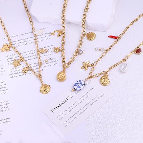 2 PCs Gold Plated Necklace Set for Women - Non Tarnish Jewelry Gift with Fashion Design - style: Charm