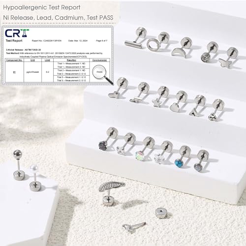 Jstyle 21Pairs Hypoallergenic Flat Back Stud Earrings for Women, Tiny Studs | Surgical Stainless Steel Flatback Earrings, CZ Butterfly Heart Small Stud Earrings Set, Screw Back Cartilage Piercing Jewelry - color: Silver