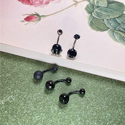 Belly Button Rings Stainless Steel 14G CZ Opal Navel Rings Barbells Women Girls Belly Piercing Jewelry - color: Black Color-Style E: 5 PCS-
