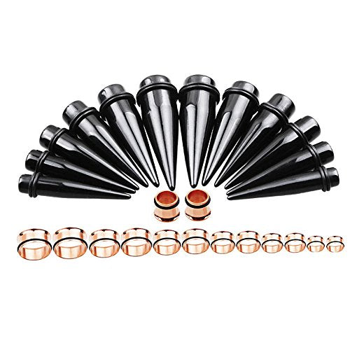 TOPBRIGHT 24PCS UV Acrylic Tapers and Surgical Steel Plugs Ear Gauges Kit Eyelets Stretching Set 00G-20mm - color: Rose Gold