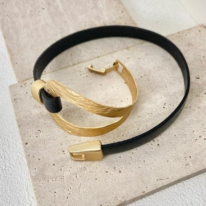 Bracelets for Women Leather Bracelet Multi-Layer Rope Wrap Bangle 14k Gold Plated Cirle Hollow Tube Boho Cuff Bangle Bracelets for Women Gift - style: Loop-Double Wrap(gold)