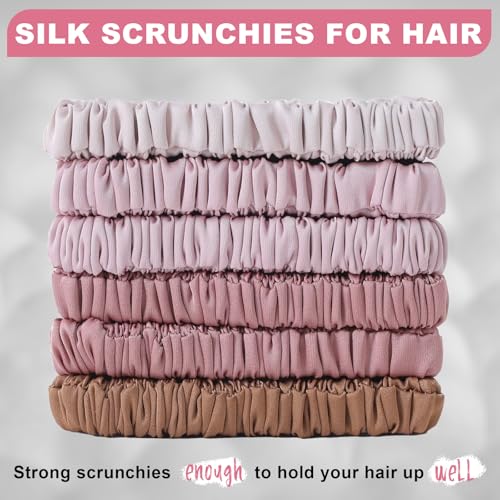 6Pcs Silk Hair Ties 100% Pure Mulberry Silk Scrunchies for Women Girls | No Hair Crease, Anti Frizz, Gentle Hold, No Damage, Color 13 - color: Color 13