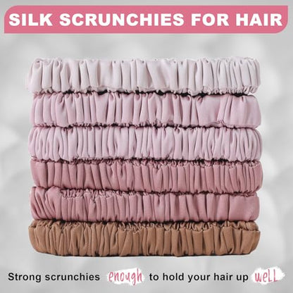 6Pcs Silk Hair Ties 100% Pure Mulberry Silk Scrunchies for Women Girls | No Hair Crease, Anti Frizz, Gentle Hold, No Damage, Color 13 - color: Color 13