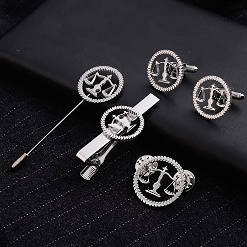 TINGKU Attorney Lawyer Cufflinks and Tie Clip for Men Gifts Scales of Justice Cuff links Tie Clasp Father in Law Enforcement Suit Shirt Jewelry - style: Tie Clip Silver