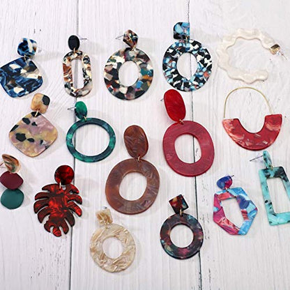 25 Pairs Acrylic Resin Statement Earrings Set for Women Mottled Hoop Fashion Drop Dangle Jewelry Hypoallergenic for Sensitive Ears - style: Cool