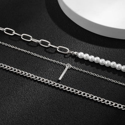 Layered Gold Necklaces for Women Stackable Pearl Paperclip Chain Necklaces Adjustable Dainty Bar Pendant Necklaces Trendy Everyday Jewelry Gifts - color: Silver