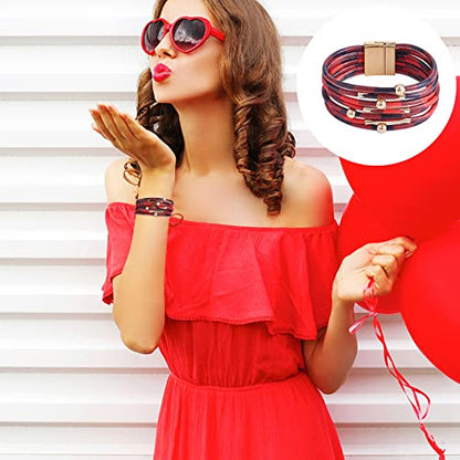Ornaland 4 Pcs Leather Earrings Necklace Bracelet Set Print Earrings Faux Leather Necklace Multi-Layer Bracelet Jewelry Set Gifts for Women - color: A2