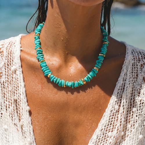Colorful Irregular Beaded Necklace for Women Resin Jewelry Gift | Trendy Statement Bead Choker Necklaces Summer Beach Boho Charm Accessories Stuff - color: Turquoise