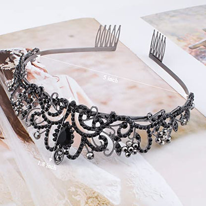 COCIDE Tiara Crowns Crystal Headband Princess Rhinestone Crown with Combs Bride Headbands Bridal Wedding Prom Birthday Party Hair Accessories Jewelry for Women and Girls (L BLACK) - color: TI Dark Silver+Black