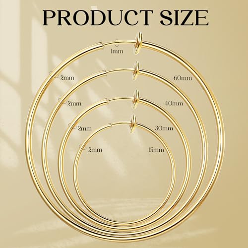 Magitaco 8 Pairs Clip On Hoop Earrings Stainless Steel Clip On Earrings for Women Fake Hoop Earring Spring Hoop Earring For Non-Pierced Ears - color: A:Gold Tone