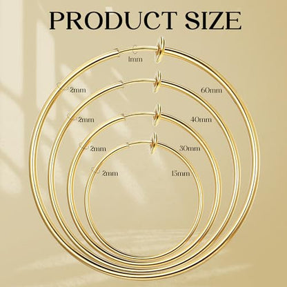 Magitaco 8 Pairs Clip On Hoop Earrings Stainless Steel Clip On Earrings for Women Fake Hoop Earring Spring Hoop Earring For Non-Pierced Ears - color: A:Gold Tone