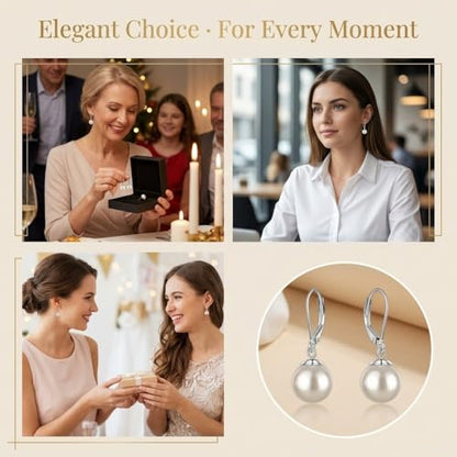 Pearl Leverback Earrings for Women Dangle Round Gemstone Earrings Birthstone Jewelry Gift Anniversary for Her - color: 30 White pearl