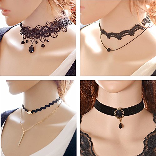 10 Pieces Lace Choker Necklace for Women Girls, Black Classic Velvet Stretch Punk Gothic Tattoo Lace