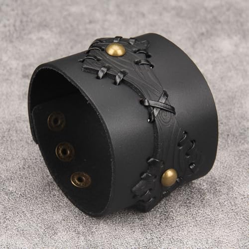 GelConnie Punk Leather Cuff Bracelet Adjustable Straps Wrap Bracelets Arm Armor Cuff Gothic Leather Wristbands for Men, Women - color: MLPB104-Black