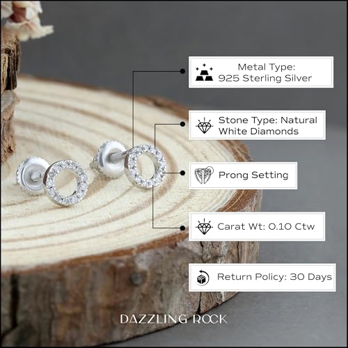 Dazzlingrock Round White Natural Diamond Halo Circle Shape Stud Earrings | 0.10 Ctw | Women | 925 Sterling Silver - color: Screw Back