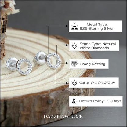 Dazzlingrock Round White Natural Diamond Halo Circle Shape Stud Earrings | 0.10 Ctw | Women | 925 Sterling Silver - color: Screw Back