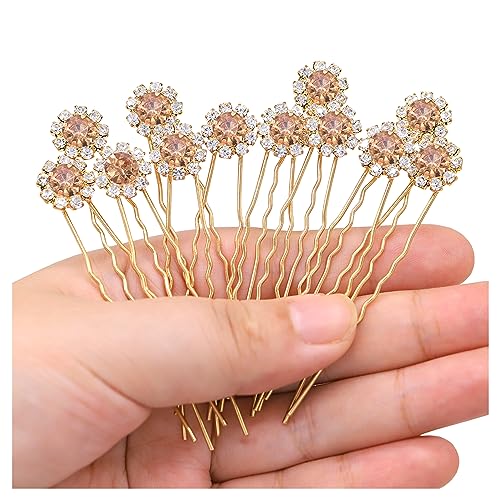 Ammei Crystal Bridal Hair Pins Clips Wedding Hair Accessories Hair Set Jewelry With Rhinestone For Brides and Bridesmaids Set Of 12 (Gold Plated Champagne) - color: Gold Plated Champagne