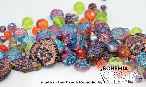 2.1oz (60 g) Mix of Unique Czech Bohemia Glass Pressed Beads, Crazy Purple Green Copper, Table Cut, Matte and Glossy, Faceted Fire Polish, Hand Made Set Kit BCV - color: Crazy 1 Violet Purple Green Copper Mix