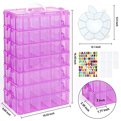 7 Layers Stackable Storage Container, 70 Adjustable Compartments (Purple) Stackable Storage Container, Perfect for Kids Toys, Art Crafts, Jewelry, Supplies, Mini Case & Letter Sticker Included - color: PURPLE