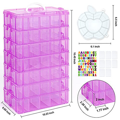 7 Layers Stackable Storage Container, 70 Adjustable Compartments (Purple) Stackable Storage Container, Perfect for Kids Toys, Art Crafts, Jewelry, Supplies, Mini Case & Letter Sticker Included - color: PURPLE