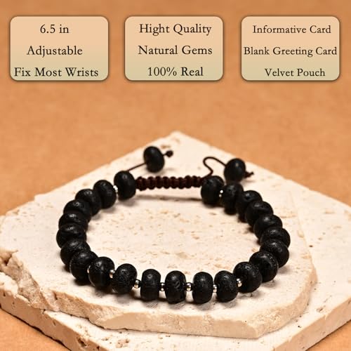 468Handmade Adjustable Natural Gemstone Crystal Bracelet Healing Power Energy Inspirational Gifts with Card for Unisex - color: 06-Black Lava(Solidify Belief), size: 5x8mm