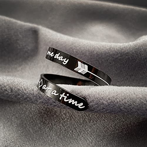 Opening Black Keep Going ring Stainless Steel Adjustable Never give up Jewelry Inspirational Opening Stacking Cute Hiphop Band - style: One day at a time