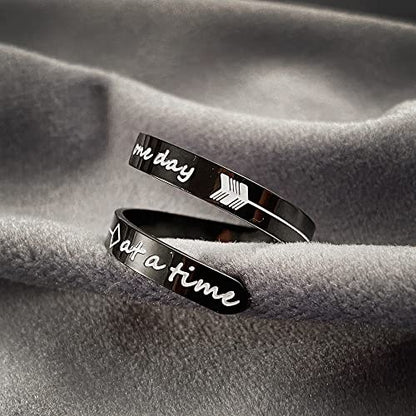 Opening Black Keep Going ring Stainless Steel Adjustable Never give up Jewelry Inspirational Opening Stacking Cute Hiphop Band - style: One day at a time