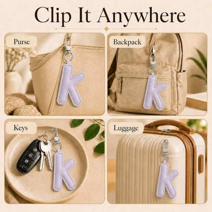 Initial Letter Keychain,Stainless Steel,Colorful Faux Leather Keyring for Backpack,Purse,Car Keys,Gift for Men Women - color: K