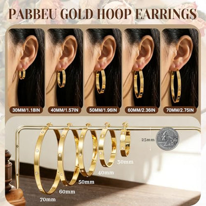 5MM Wide 925 Sterling Silver Post Hoop Earrings Hypoallergenic Lightweight | Sparkly 14K Gold Plated Large Rhinestone Hoop Earrings Big Cubic Zirconia Earring Hoops for Sensitive Ears 30/40/50/60/70MM - color: 60mm Gold