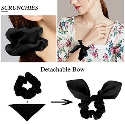 Jaciya Black Hair Ties Silk Bow Scrunchies for Hair Bunny Ears and Tail Scrunchies Hair Accessories for Women - color: Black