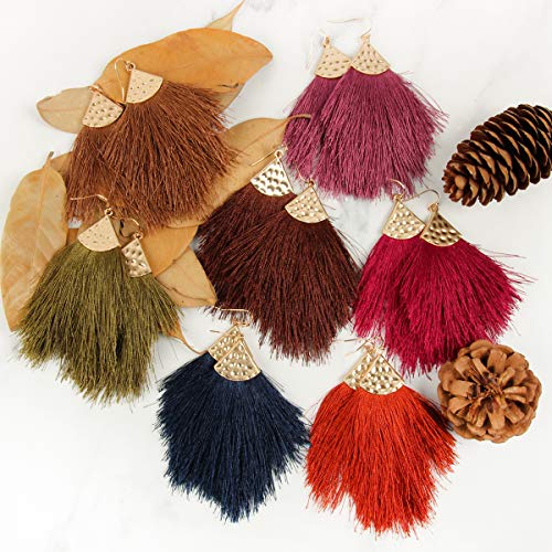 Bohemian Silky Thread Fan Fringe Tassel Statement Earrings - Lightweight Strand Feather Shape Dangles - color: Feather Fringe - Black Grey