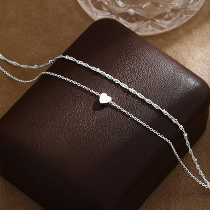Gold/Silver Ankle Bracelets for Women Waterproof Dainty 14K Gold Plated Pearl Heart Love Anklet Bracelet Satellite Cuban Link Beads Summer Beach Jewelry Gifts - style: Heart pendant + wave satellite-silver-154
