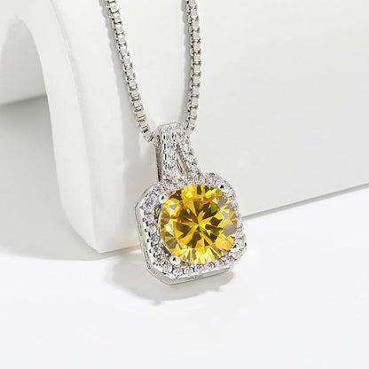 Cubic Zirconia Necklace and Earrings Set for Women 14K White Gold Plated Bridesmaid Silver Jewelry Set for Women Pendant Necklace Hypoallergenic Stud Earrings Set Jewellery Gift for Mom Wife Bride Bridesmaid - color: Yellow-Square Shape