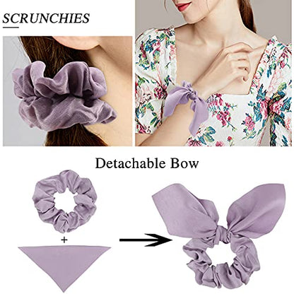 Jaciya Hair Ties: Silk Bunny Ears and Tail Scrunchies for Girls and Women Hair Accessories (Pink/Blue/Green/Yellow/Purple/White) - color: Pink/Blue/Green/Yellow/Purple/White