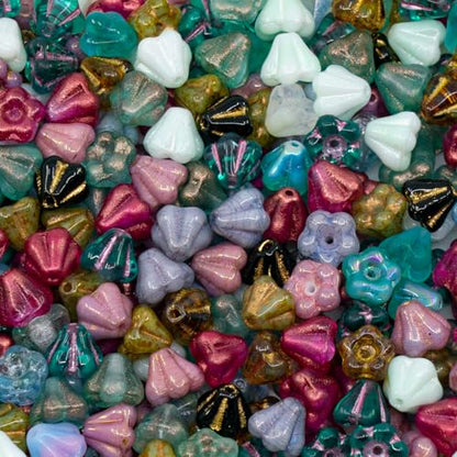 25grams (0.88oz) Tiny Bell Flower Bead Mix (4x6mm), Czech Glass - color: Bell Flower Mix