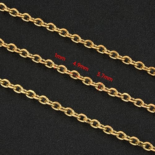 UMAOKANG 16.4 Feet Gold Plated Stainless Steel Chains for Jewelry Making | PVD Gold Plating Cable Jewelry Chain Roll with Jewelry Findings for Necklace Bracelet DIY - color: 1.0 Gold Cable