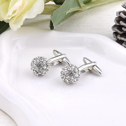 Round Rhinestone Cufflinks for Men Tuxedo Shirt Studs Crystal Ball Cufflinks French Cuff Links for Men Wedding Business Prom - color: Silver