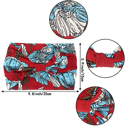 Yeshan Boho Bandeau headbands for Women Wide Bandana Knot Hair Scarf Floral Printed African Hair Bands Elastic Turban Thick Head Wraps Stretch Cotton Head Bands,Pack of 6 - color: No1(flower 6 pcs)