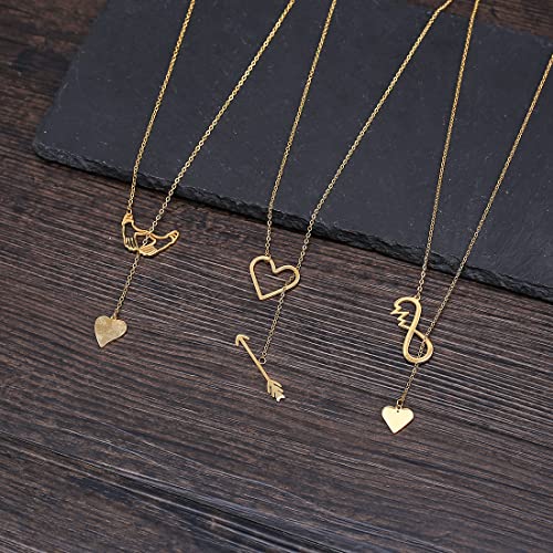 18K Gold Plated Stainless Steel Bee Honeycomb Pendant Necklace, Adjustable Y Lariat Conch/Guitar/Horseshoe Necklace for Women - color: Gold, style: Hand in Hand Heart
