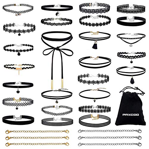 PAXCOO Black Choker Necklaces Set for Women - color: Black