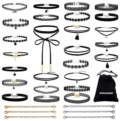PAXCOO Black Choker Necklaces Set for Women - color: Black