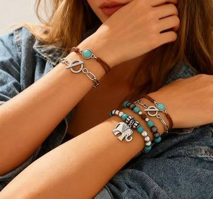 LOTSOF Western Turquoise Beaded Bracelet, Chic Stack Beaded Western Style for Country Concerts, Cowgirl Outfits & Boho Jewelry - color: Elephant Style