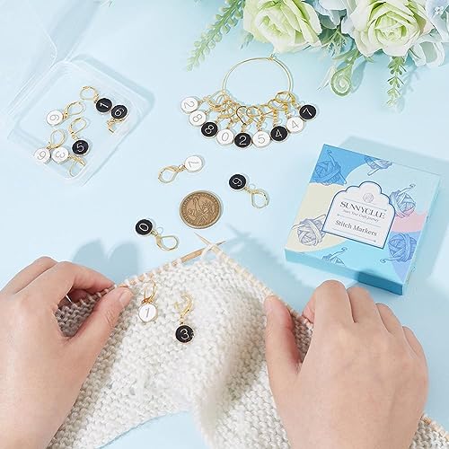 SUNNYCLUE 1 Box 20Pcs Number 1~9 Stitch Markers Charms Crochet Enamel Cute Removable Clip on Leverback Clasp Charm Locking Metal Knitting Markers for Weaving Sewing Knit Quilting DIY Zipper Pull - color: 20pcs Number 1~9 Stitch Markers With Upgraded Gift