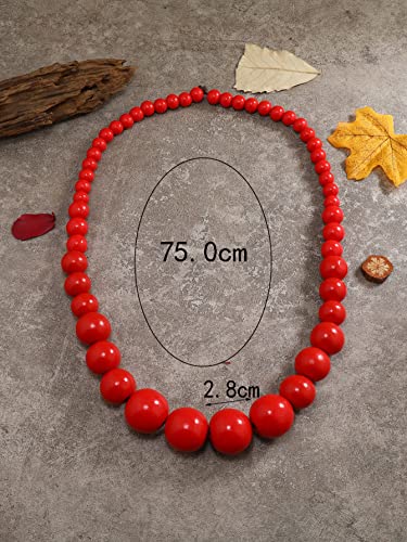 COLORFUL BLING Ethnic Large Chunky Wooden Beaded Necklaces Boho African Statement Necklace Handmade Tribal Collar Choker Bib Jewelry - color: long red