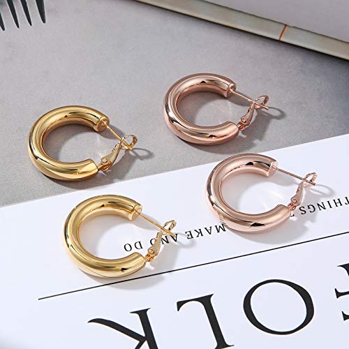 sovesi Chunky Hoop Earrings for Women, 14K Gold Plated Thick Hoops | 5mm Thick Hollow Tube Chunky Lightweight Hypoallergenic Hoop Earrings for Women - style: Gold and Rose Gold 25MM