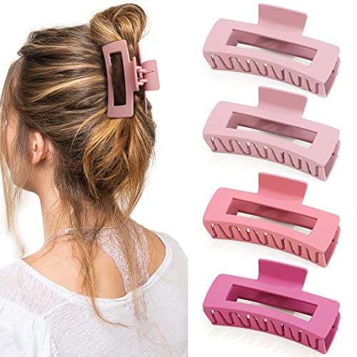 Canitor Pink Hair Clips Set for Women - 4PCS Matte Rectangular Claw Barrettes, Non-Slip Large Clips for Thick Hair, French Design - color: pink series