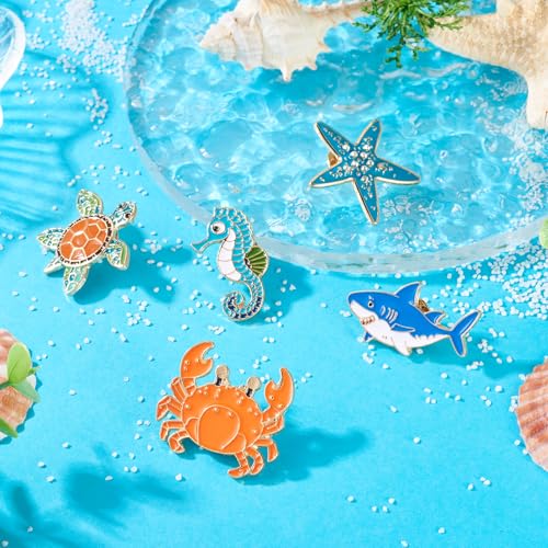 Pandahall 5Pcs Ocean Animal Cute Alloy Enamel Brooches Cartoon Marine Life Badges Turtle Whale Lapel Pins Brooch for DIY Clothes Backpack Hats Craft