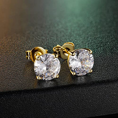 MDFUN Hypoallergenic CZ Stud Earrings Set for Women/Men,6 Pairs 18K Gold Plated Round 3-8mm Clear Cubic Zirconia Earring Pack Jewelry Gift - color: Yellow gold-4mm-6 pairs