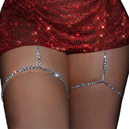 Rhinestone Leg Chain Thigh Chain Elasticity Crystal Body Accessories Jewelry for Women - color: Silver